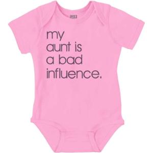 Brisco Brands My Aunt is a Bad Influence Funny Cute Baby Romper Boys or Girls(Pink)