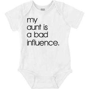 Brisco Brands My Aunt is a Bad Influence Funny Cute Baby Romper Boys or Girls(White)