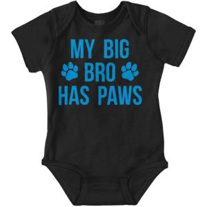 Brisco Brands My Big Brother Has Paws Baby Romper Boys or Girls(Black)