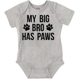 Brisco Brands My Big Brother Has Paws Baby Romper Boys or Girls(Heather)