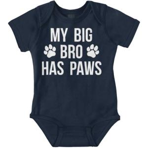 Brisco Brands My Big Brother Has Paws Baby Romper Boys or Girls(Navy)