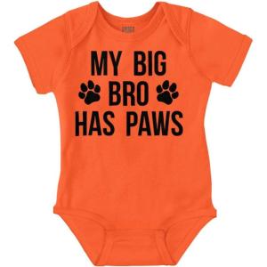 Brisco Brands My Big Brother Has Paws Baby Romper Boys or Girls(Orange)