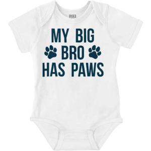 Brisco Brands My Big Brother Has Paws Baby Romper Boys or Girls(White)