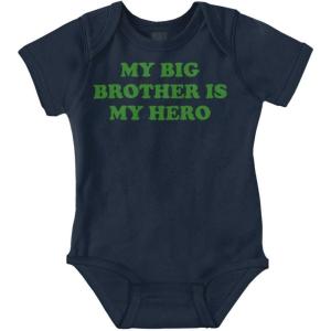 Brisco Brands My Big Brother is My Hero Baby Romper Boys or Girls(Navy)