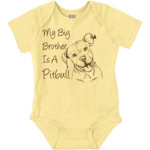 Brisco Brands My Big Brother is a Pitbull Dog Lover Baby Romper Boys or Girls(Banana)