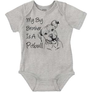 Brisco Brands My Big Brother is a Pitbull Dog Lover Baby Romper Boys or Girls(Heather)