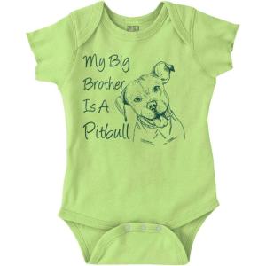 Brisco Brands My Big Brother is a Pitbull Dog Lover Baby Romper Boys or Girls(Key Lime)
