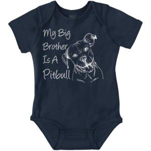 Brisco Brands My Big Brother is a Pitbull Dog Lover Baby Romper Boys or Girls(Navy)