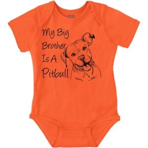 Brisco Brands My Big Brother is a Pitbull Dog Lover Baby Romper Boys or Girls(Orange)