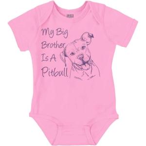 Brisco Brands My Big Brother is a Pitbull Dog Lover Baby Romper Boys or Girls(Pink)