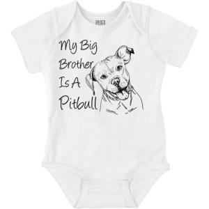 Brisco Brands My Big Brother is a Pitbull Dog Lover Baby Romper Boys or Girls(White)