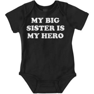 Brisco Brands My Big Sister My Hero Little Sis Love Baby Romper Boys or Girls(Black)