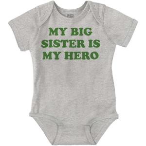 Brisco Brands My Big Sister My Hero Little Sis Love Baby Romper Boys or Girls(Heather)
