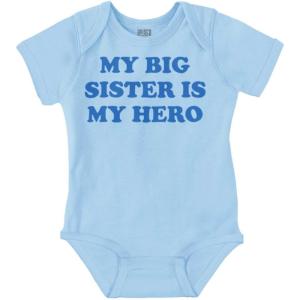 Brisco Brands My Big Sister My Hero Little Sis Love Baby Romper Boys or Girls(Light Blue)