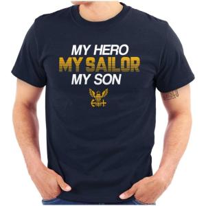 Brisco Brands My Hero My Sailor My Son US Navy Graphic T Shirt Men or Women(Navy)