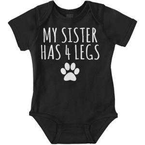 Brisco Brands My Sister Has 4 Legs Paw Print Baby Romper Boys or Girls(Black)