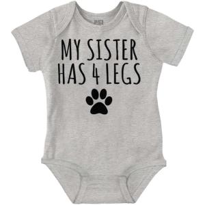 Brisco Brands My Sister Has 4 Legs Paw Print Baby Romper Boys or Girls(Heather)
