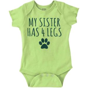 Brisco Brands My Sister Has 4 Legs Paw Print Baby Romper Boys or Girls(Key Lime)