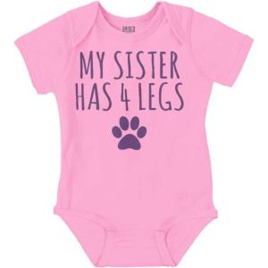 Brisco Brands My Sister Has 4 Legs Paw Print Baby Romper Boys or Girls(Pink)