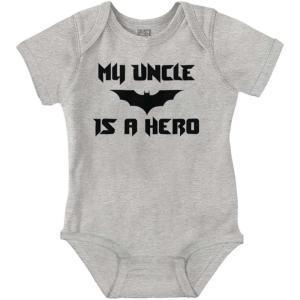 Brisco Brands My Uncle is a Hero Superhero Bat Baby Romper Boys or Girls(Heather)