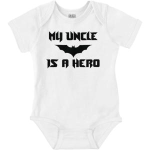 Brisco Brands My Uncle is a Hero Superhero Bat Baby Romper Boys or Girls(White)