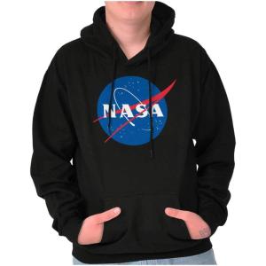 Brisco Brands NASA Meatball Classic USA Space Logo Hoodie Sweatshirt Women Men(Black)