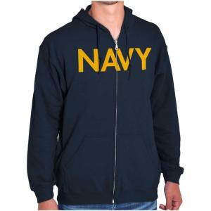 Brisco Brands Navy Military Physical Training PT Exercise Workout Zip Up Hoodie(Navy)