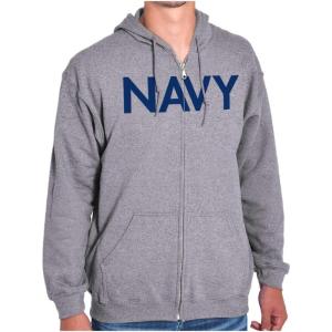 Brisco Brands Navy Military Physical Training PT Exercise Workout Zip Up Hoodie(Sport Grey)
