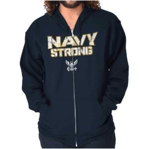 Brisco Brands Navy Strong United States Military Zip Up Hoodie Mens Womens(Navy)