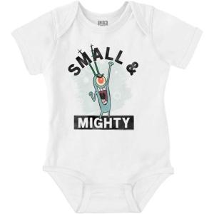 Brisco Brands Plankton Cartoon Small and Mighty Baby Romper Boys or Girls(White)