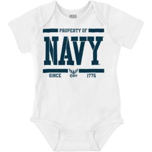 Brisco Brands Property of US Navy Logo Since 1775 Baby Romper Boys or Girls(White)