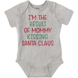 Brisco Brands Result of Mommy Kissing Santa Claus Baby Romper Boys or Girls(Heather)