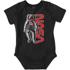 Brisco Brands Retro Astronaut NASA Worm Logo Baby Romper Boys or Girls(Black)