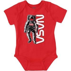 Brisco Brands Retro Astronaut NASA Worm Logo Baby Romper Boys or Girls(Red)