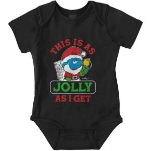 Brisco Brands Santa Grumpy Smurf Jolly Christmas Baby Romper Boys or Girls(Black)