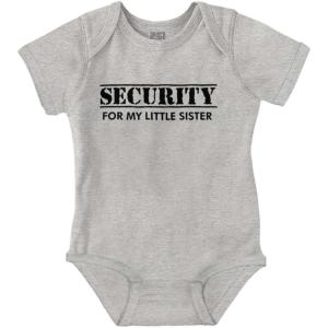 Brisco Brands Security Little Sibling Lil Sis Family Baby Romper Boys or Girls(Heather)