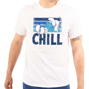 Brisco Brands Sleepy Smurf 80s Cartoon Chillin Out Womens Graphic T Shirt Tees(White)