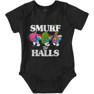 Brisco Brands Smurf the Halls Christmas Presents Baby Romper Boys or Girls(Black)