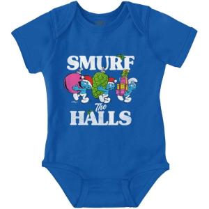 Brisco Brands Smurf the Halls Christmas Presents Baby Romper Boys or Girls(Royal)