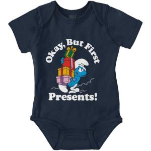 Brisco Brands Smurfs Cartoon Christmas Presents Baby Romper Boys or Girls(Navy)