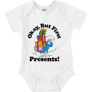 Brisco Brands Smurfs Cartoon Christmas Presents Baby Romper Boys or Girls(White)