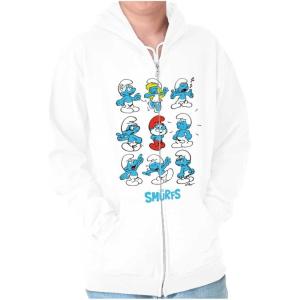 Brisco Brands Smurfs Squad Papa Smurfette Cartoon Zip Up Hoodie Mens Womens(White)