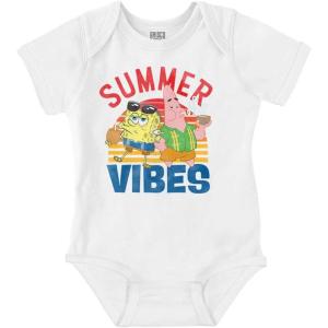 Brisco Brands SpongeBob and Patrick Summer Vibes Baby Romper Boys or Girls(White)