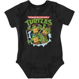 Brisco Brands TMNT 90s Retro Ninja Turtles Cartoon Baby Romper Boys or Girls(Black)