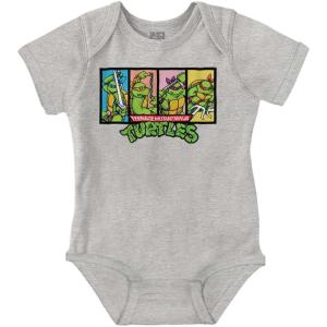 Brisco Brands TMNT 90s Retro Turtle Cartoon Logo Baby Romper Boys or Girls(Heather)