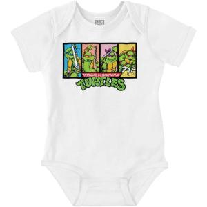 Brisco Brands TMNT 90s Retro Turtle Cartoon Logo Baby Romper Boys or Girls(White)