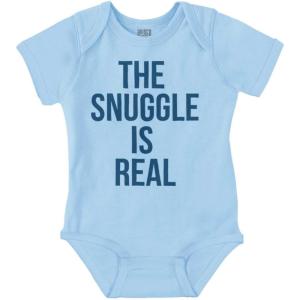 Brisco Brands The Snuggle Is Real Funny Pun Cute Baby Romper Boys or Girls(Light Blue)