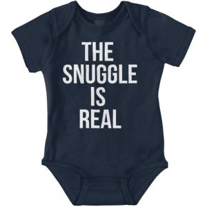 Brisco Brands The Snuggle Is Real Funny Pun Cute Baby Romper Boys or Girls(Navy)