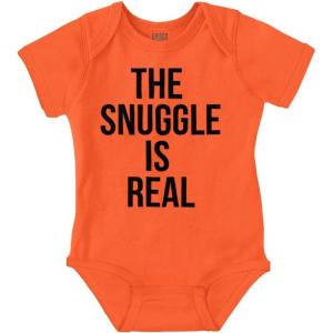 Brisco Brands The Snuggle Is Real Funny Pun Cute Baby Romper Boys or Girls(Orange)