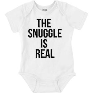 Brisco Brands The Snuggle Is Real Funny Pun Cute Baby Romper Boys or Girls(White)